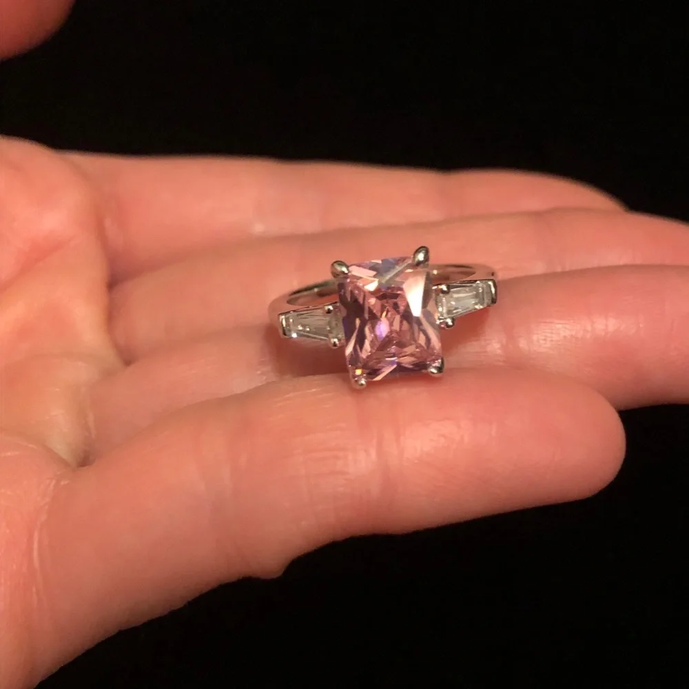 Light Pink Faux Gemstone Silver Ring